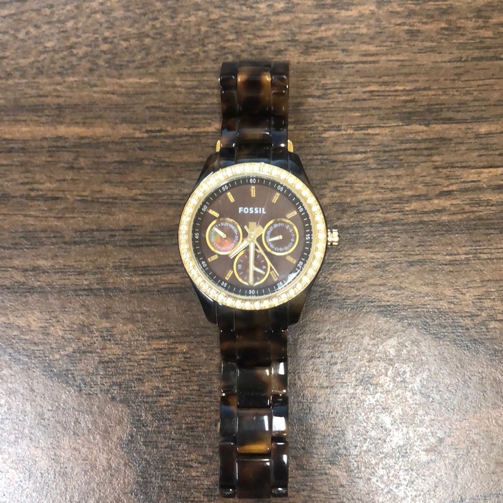 Tortoise Shell Fossil Watch With Bracelet - image 2